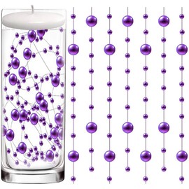 50 Pcs Pearl String for Floating Candles Centerpiece, Purple Faux Pearl Beads Vase Filler for Wedding Table Décor.