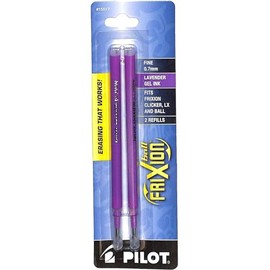 PILOT FriXion Gel Ink Refills For Clicker, LX & Ball Pens, Fine Point (0.7mm), Lavender Ink, 2-Pack (15517)