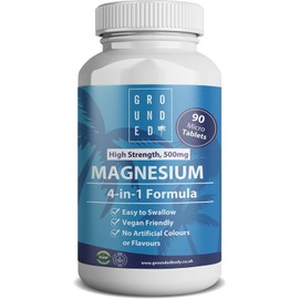 Grounded 500mg 4-in-1 Magnesium Micro Tablets with Magnesium Oxide, Chelate, Citrate & Glycinate - x90 Easy-to-Swallow, Vegan Supplement - Supports Sleep, Energy, Muscle Health & Relaxation, UK Made