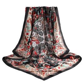 FAIRYGATE Scarves for Women Sale Silk Bandana Square Scarf for Hair Head Large Soft Black Ladies Scarfs Satin Neckerchief 91018