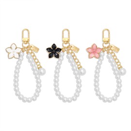 AGEN KGEN Cute Flower keychains for Women, Aesthetic Keychain Charms, Bag ＆ Purse Charms for Handbags ＆ Backpacks Accessories (Black & White & Pink Pearls)