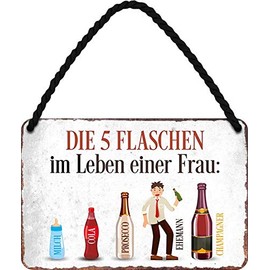 Tin Signs Funny Alcohol Drinking Saying "The 5 Bottles" A Woman Prosecco, Champagne" Decorative Sign Hanging Sign Humour Kitchen Door Funny Gift for Birthday or Christmas 18 x 12 cm