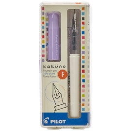Pilot 90119 Kakuno Pluma Fuente, Tinta Líquida Negro, Punto Fino, Estuche de 1 Pieza, color Barril Blanco/Tapa Morada