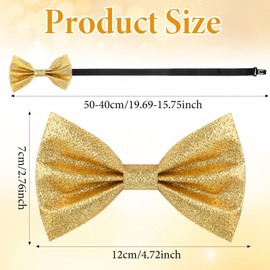 1 PCS Gold Bow Tie, Sequin Bow Tie, Adjustable Length Fancy Pre-Tied Glitter Shiny Sequin Bow for Men Banquet Carnival Party Christmas Fancy Dress Wedding (4.72 × 2.76 Inches)