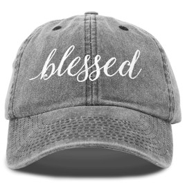 DALIX Blessed Women's Baseball Cap Soft Cotton Dad Hat in Washed Denim Black