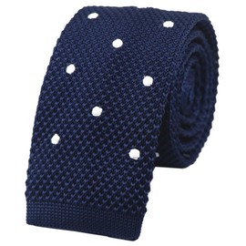 Vinesen - Corbata plana de punto con textura de color sólido para hombre, Azul marino lunares, Talla única