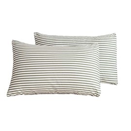 JELLYMONI 100% Natural Cotton Striped Pillowcases Set, 2 Pack White and Green Stripes Pattern Printed Pillow Covers with Envelope Closure(Pillows are not Included)(Standard(20"x26"))