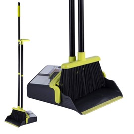 Long Handle Broom and Dustpan Set Broom Set Cleaning Supplies Upright Dust Pan Combo for Home Kitchen Office Lobby Floor Indoor Outdoor Dustpan Broom Set