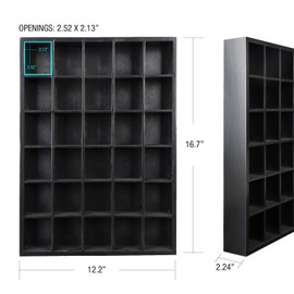 GSM Brands Shot Glass Display Case, Black Wood, Holds Set of 30 Glasses (16.7 x 12.2 - Each Opening Measures 2.52 x 2.13)