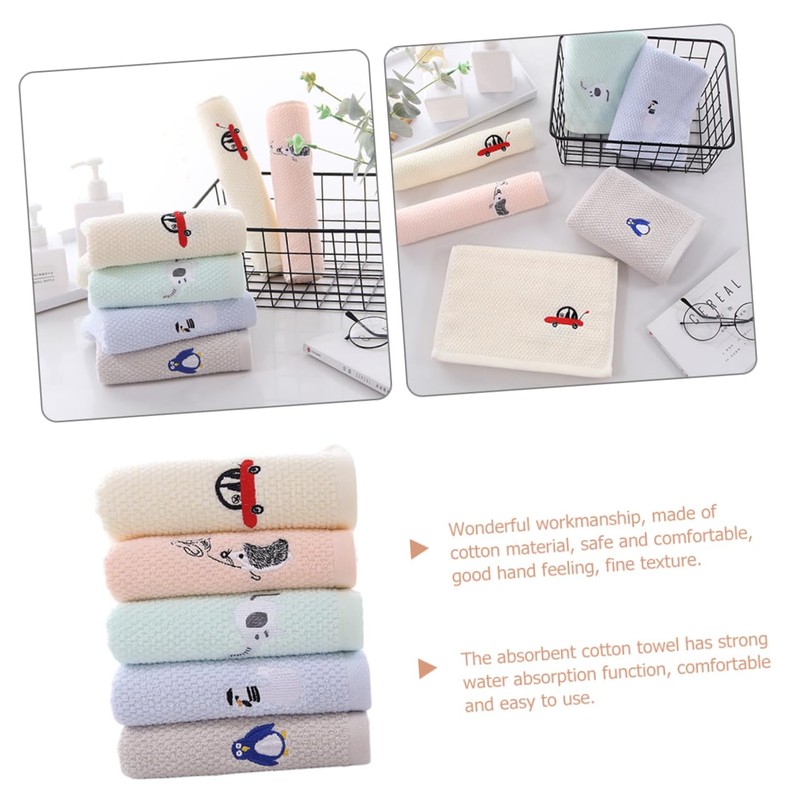 Baluue 5pcs Cotton Face Washing Towels Soft Absorbent Boy Girl