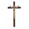 Walnut Wood Cross Crucifix with Gold Toned Pewter Risen Christ