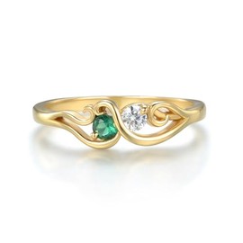 Ladies 9 Carat Gold on 925 Sterling Silver 2 Stone Emerald & White Sapphire Ring Sizes K to U (O)