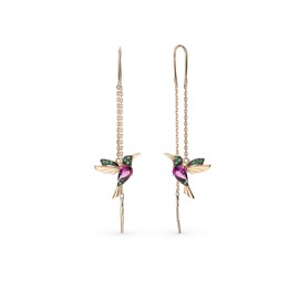 Einzelstück Hummingbird Pendant Necklace Earrings I 925 Sterling Silver Gold-Plated I Cubic Zirconia I Real Jewellery, Gold, Cubic Zirconia