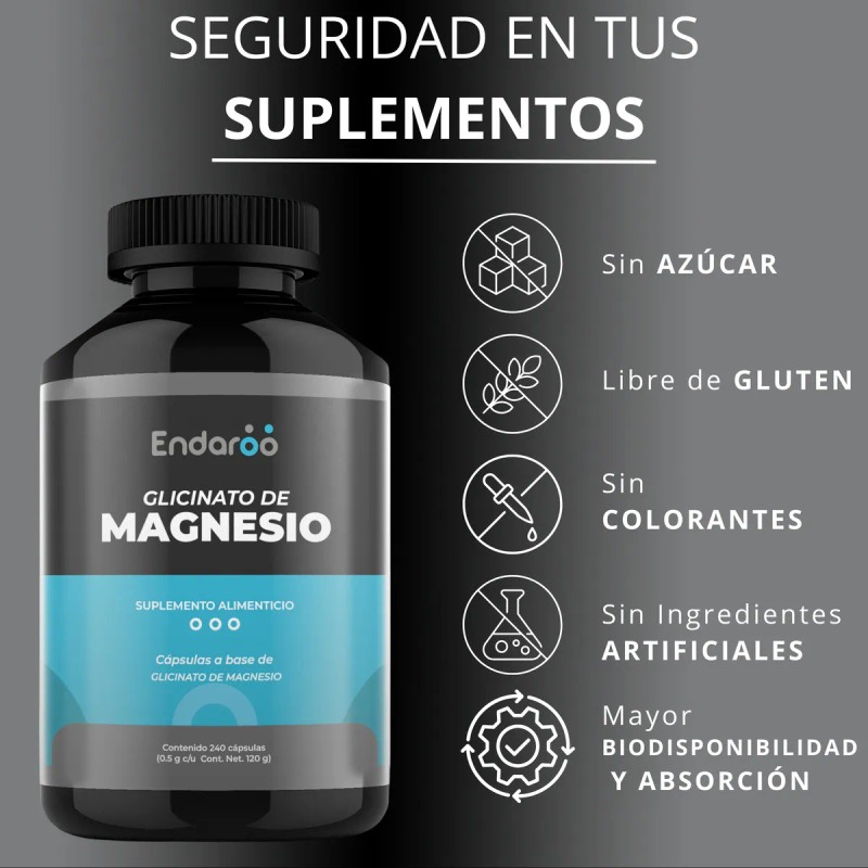 Glicinato De Magnesio 500 Mg 240 Cápsulas Sabor Sin Sabor