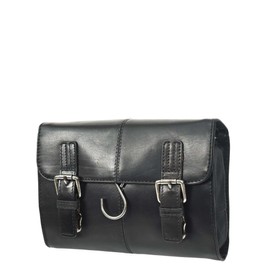 Mens Handmade Real Leather Hanging Toiletry Bag Travel Overnight Wash Bag ScrubSack (Black)