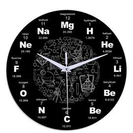 ZONJIE Modern Wall Clock, with Periodic Table of Chemistry Science Round Acrylic Silent Wall Clock 12 Inch Science Experiment Theme Wall Clock Home Wall Clock Gift for Science Lovers (BLACK)