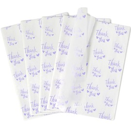 100 Sheets White with Purple Thank You Tissue Paper Bulk,20" x 14",Thanks You Tissue Paper for Packaging,Gift Bags,Graduation,Birthday,Thanksgiving