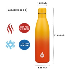 BJPKPK 25oz Insulated Stainless Steel Water Bottles Reusable Metal Travel Sports Water Bottle Keep Cold and Hot,Sunset Orange