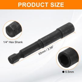 sourcing map Nut Driver 5.5mm Hex Drive Socket CR-V Steel Power Screw Drill Bits Socket Wrench Tools with 1/4" Quick Change Hex Shank for Power Drills Impact Drivers, Black