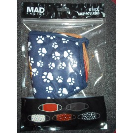 MAD Engine 5 Pack Face Cloth Face Coverings - Pack of  "Paw Love"-Washable NIP