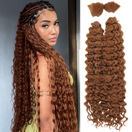 Human Braiding Hair Mixed Synthetic Hair 160g 2Bundles Water Wave Bulk Human Hair for Braiding No Weft Human Hair Extensions for Boho Braids Wet and Wavy Human Braiding Hair 20 inch(30#)