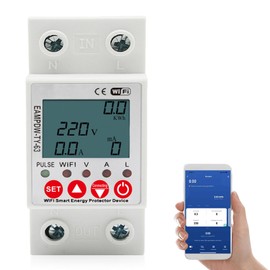 Electricity Meter, DIN Rail, WiFi 63 A AC80-400 V, DIN Rail Digital LCD Energy Meter, Smart 1 Phase Electricity Meter, LCD Digital Electricity Meter, Intelligent Energy Meter, DIN Rail Current Pulse