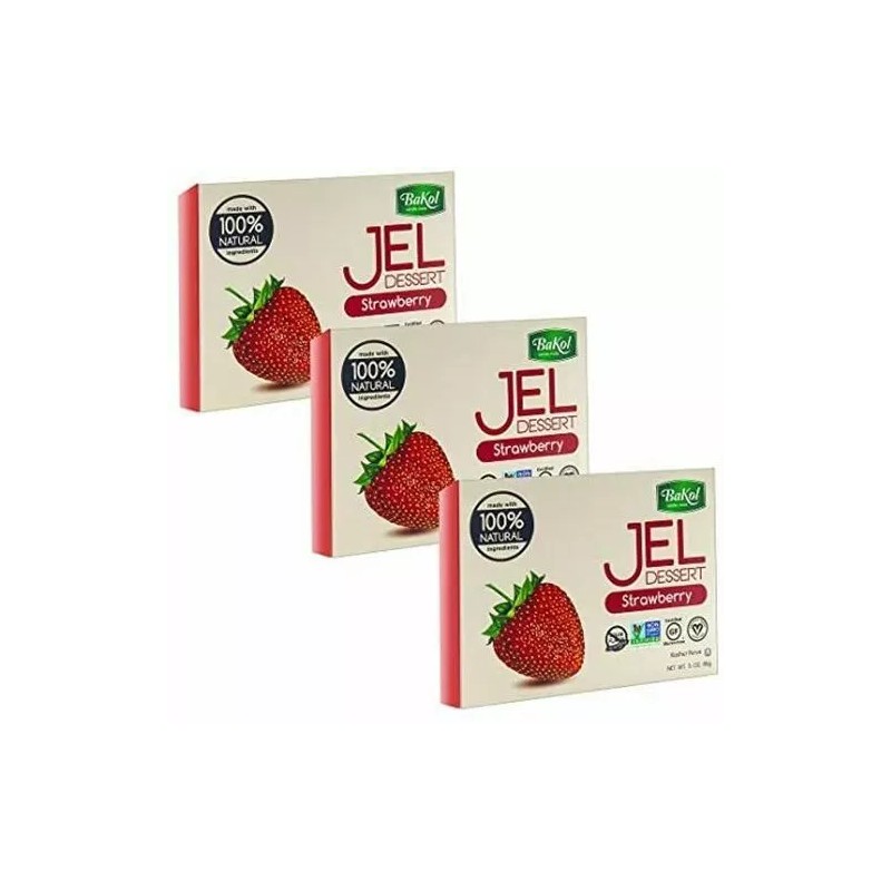 Bakol Vegan Strawberry Flavor Jello, Kosher Dessert Gelatin, 3 oz