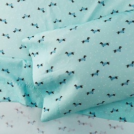 Intelligent Design Microfiber Cozy Bed Sheet Set, Modern All Season Bedding & Pillowcases, Premium 14" Elastic Pocket Fits up to 16" Mattress, Twin Aqua Dogs 3 Piece