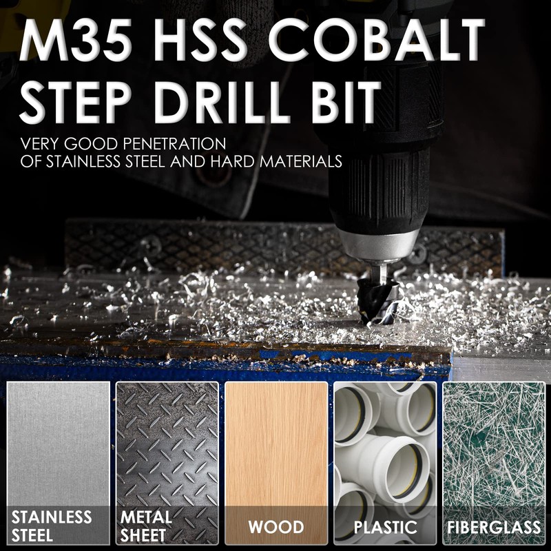 Matework M35 Cobalt Step Drill Bit Set, Four Spiral Flute