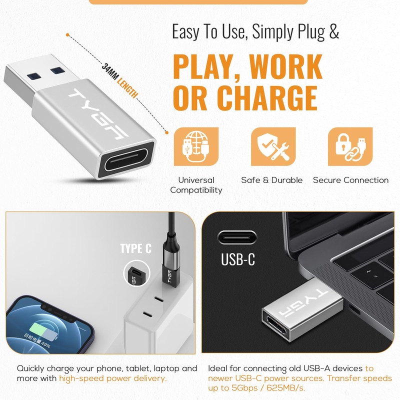 TYGA USB C Female to USB A Male Adapter -