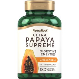 Piping Rock Papaya Digestive Enzymes Chewables | 180 Tablets | Supplement for Women and Men | Tropical Flavor | Vegetarian, Non-GMO, Gluten Free Formula