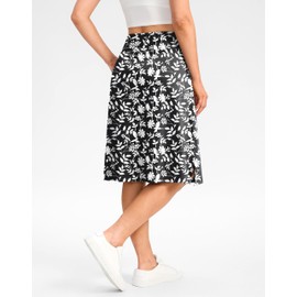 Viodia 25" Knee Length Long Skorts for Women with Pockets Dressy Casual Midi Skort Summer Travel Modest Skirts Black Flower L