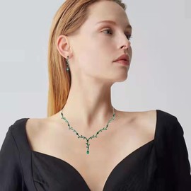 QYJ Juego de pendientes colgantes de cristal austriaco con diamantes de imitación para novia y fiesta de boda, aleación, cristal