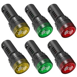GUUZI Pack of 6 AC DC 24 V 22 mm LED Flash Alarm Indicator Light with Buzzer (Red/Yellow/Green, Each for 2 Pieces)