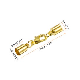 HARFINGTON 5pcs Cord End Cap 4.5mm ID Lobster Claw Clasp End Caps for DIY Bracelets Necklaces, Gold Tone