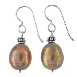 ASHANTI Bronze Freshwater Cultured Pearl Sterling Silver Handmade Earrings