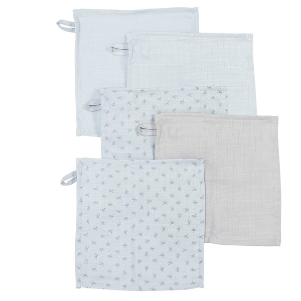 roba organic 5er Set Waschlappen 'Lil Planet' hellblau/sky, Musselin, Bio-Baumwolle,