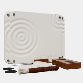 Pearl White 2Pcs Large Stone Dish Drying Mat with Acacia Wood Holder Stand for 1 Inch Cutting Board and Stone Drying Mat for Kitchen Counter Quick Dry Diatomaceous Earth Mat for Kitchen Counter