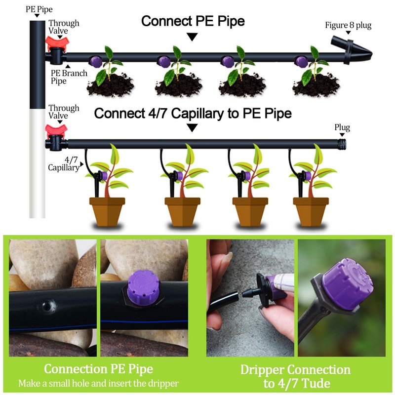 Kalolary 100pcs Irrigation Dripper Sprinkler, Micro Dripper Irrigation, Adjustable Micro