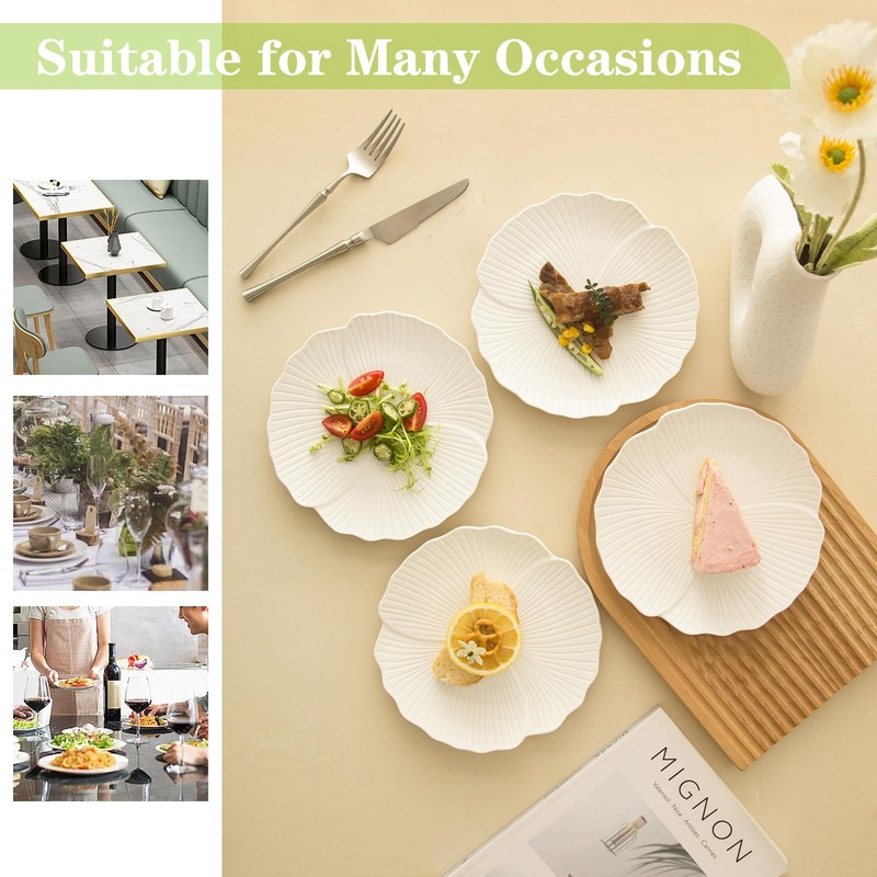 TAMAYKIM 8 Inch Porcelain Dinner Plates, Lotus Leaf Pattern Dessert