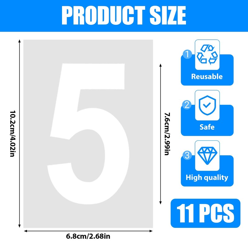 3 Inch Number Stencils – 11 Pcs Reusable Templates for