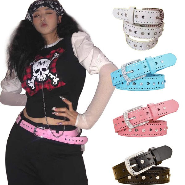 1 PCS Hollow Love Rhinestone Belt Y2K Belt Hip Hop