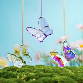 KANPURA 3pcs Crystal Butterfly Ornaments Glass Figurine Animal Collectible Hanging Ornaments for Valentine's Day, Mother’s Day, Home Decor Lucky Butterfly Gifts for Women