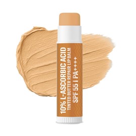 BAKE 10% L-Ascorbic Acid Tinted Butter Brightening Lip Balm Spf 55 Pa++++ With Kojic Acid 24 Hour Moisturization | For Dark, Pigmented, Dry & Chapped Lips | De-Tan Lip Balm | For Men & Women - 5G