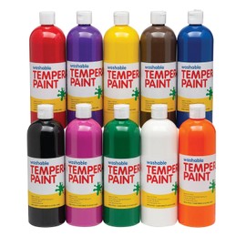 Fun Express Juego de pintura de témpera lavable para niños, 10 colores brillantes en botellas exprimibles de 16 onzas, pintura artesanal no tóxica para aulas, preescolares y proyectos de arte, pintura