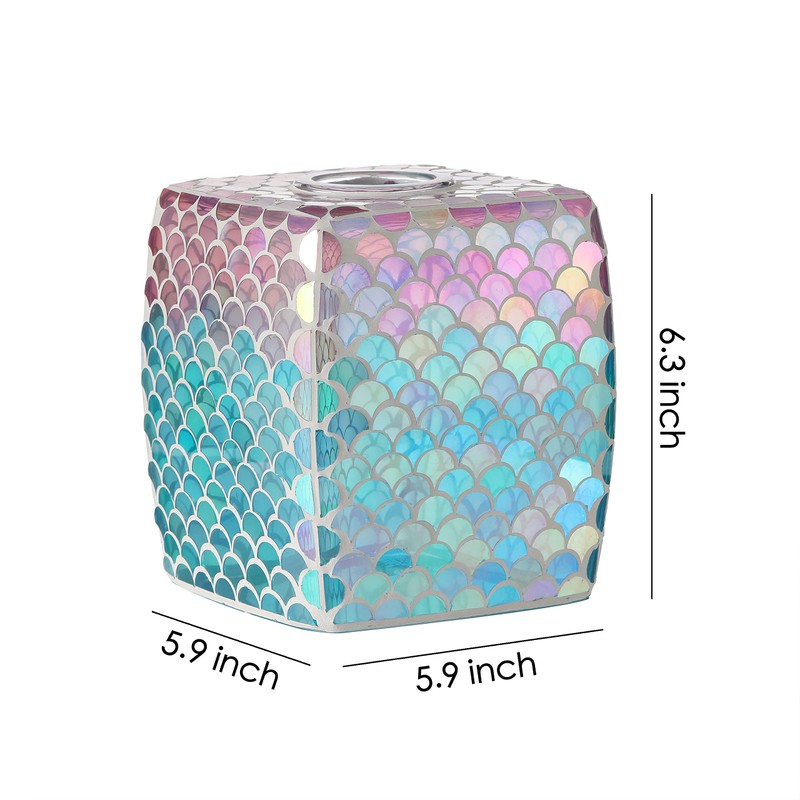 Motifeur Glass Tissue Holder, Decorative Square Tissue Cover Box (Mermaid)