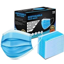 Disposable Face Mask, 3-ply Face masks With Elastic Ear loops, Breathable Triple Layer Mouth Cover | UK SELLER (100, BLUE)