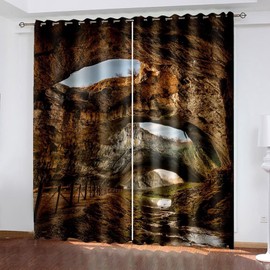 ANAZOZ Curtain Eyelets,2 x 42W x 54H IN,Curtains Bedroom Windows Blackout 2 Panel Sets Cave Scenery Bedroom Curtain Brown