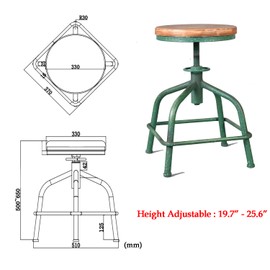 Topower Farmhouse Kitchen Stool, Industrial Counter Stool, Kitchen Deco Round Seat Standard Height Adjustable Swivel Bar Stools Indoor House Design Wood Seat Antique Green Set of 2