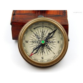 KHUMYAYAD Antique Brass Pocket Compass Handcrafted Full Functional with Leather Case